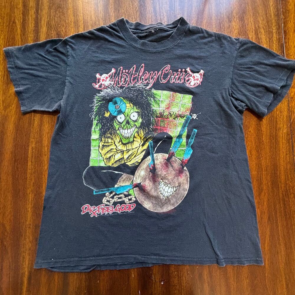Vintage 1989-1990 Motley Crue Pushead Dr Feelgood Tour USA Tee Large Black